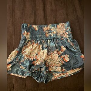 FP Movement by Free People Floral Blue and Cream Elastic Waist Shorts